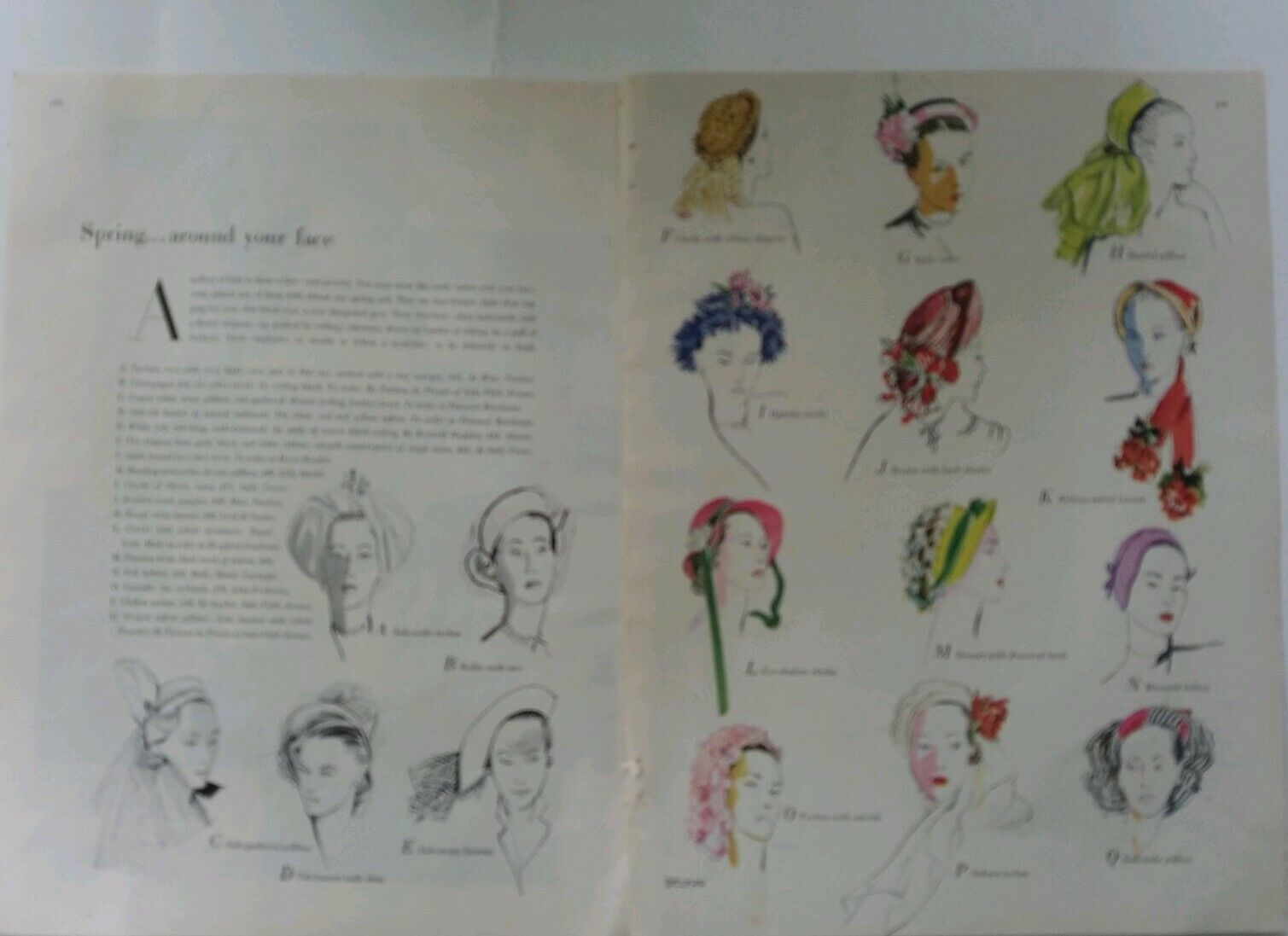 1947 womens spring hat styles vintage Delfau fashion art original 2 page ad
