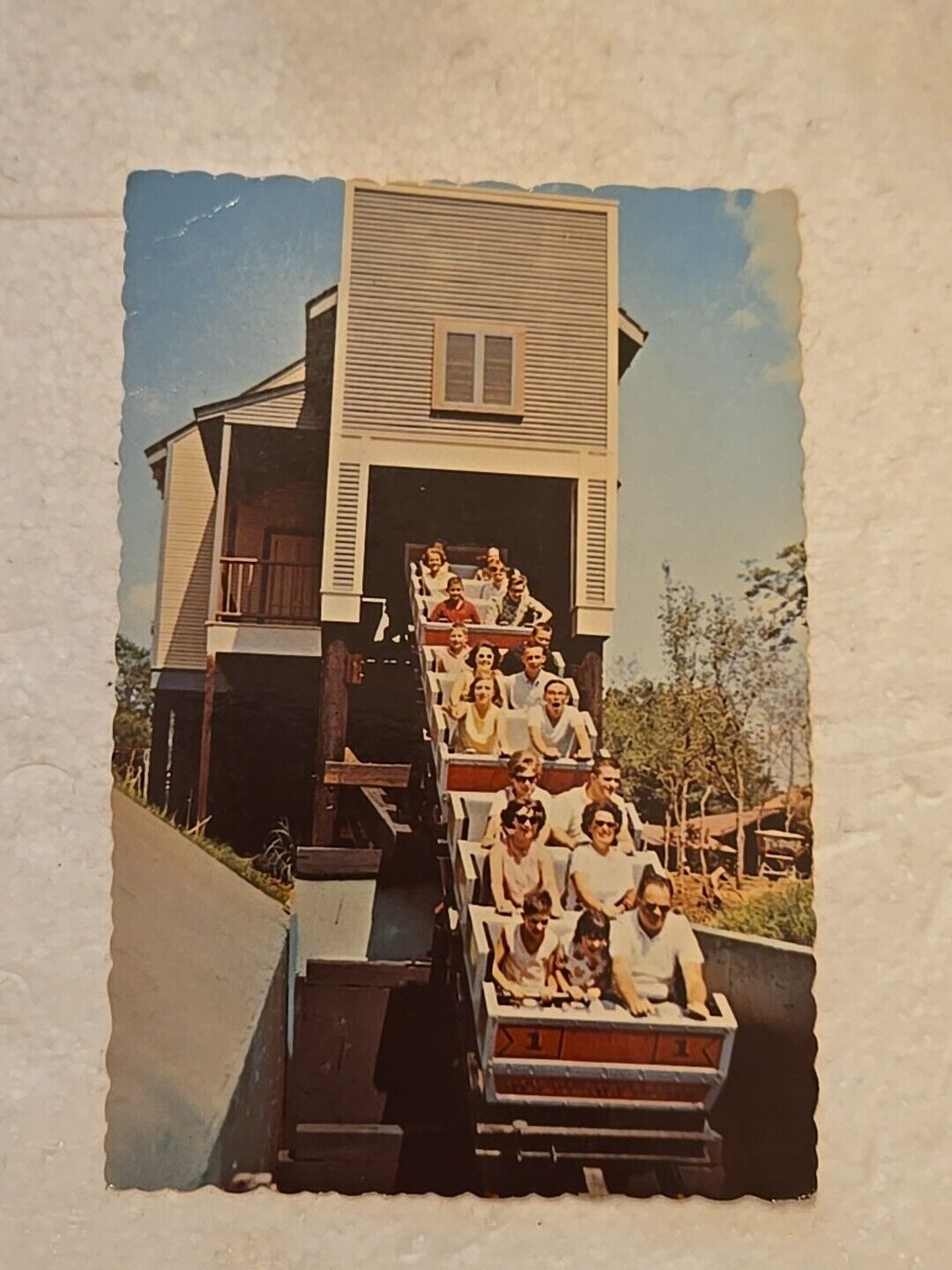 Postcard Six Flags Over Texas Run-A-Way Mine Train Roller Coaster Ride Vintage