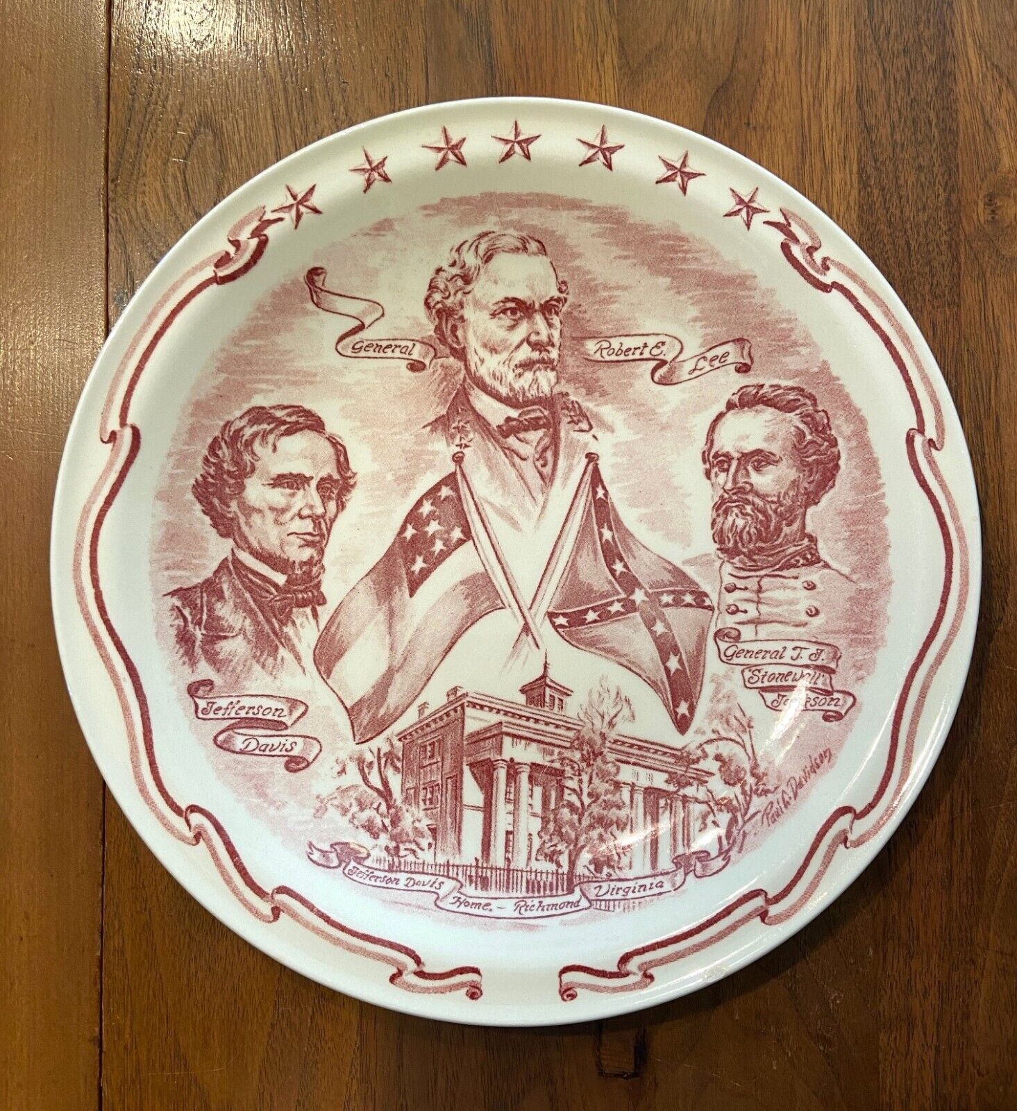 Vernon Kilns Souvenir Plate, Confederate, Confederacy, Davis-Lee-Stonewell, Rare