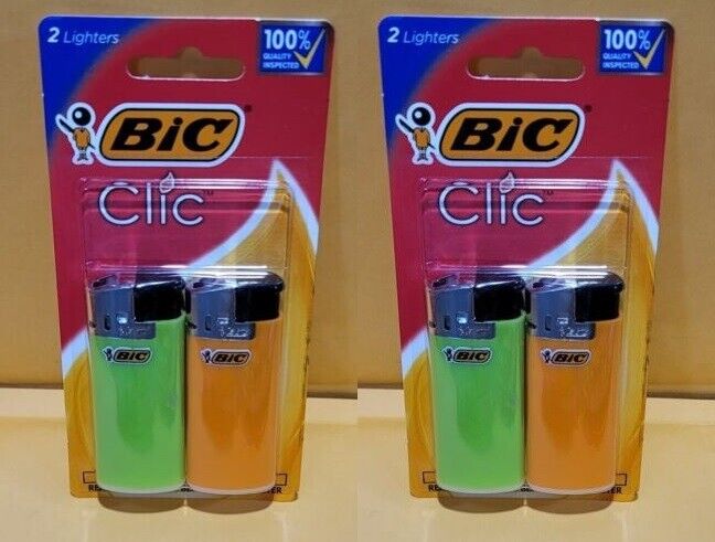 BIC CLIC Minitronic Pocket Lighter 2 packs, Total 4 Lighters Assorted Colors