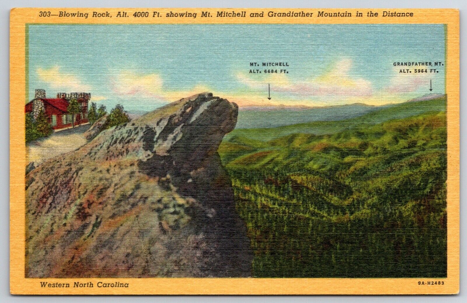 Blowing Rock, NC - North Carolina - w Mt. Mitchell + Grandfather Mt. - Postcard