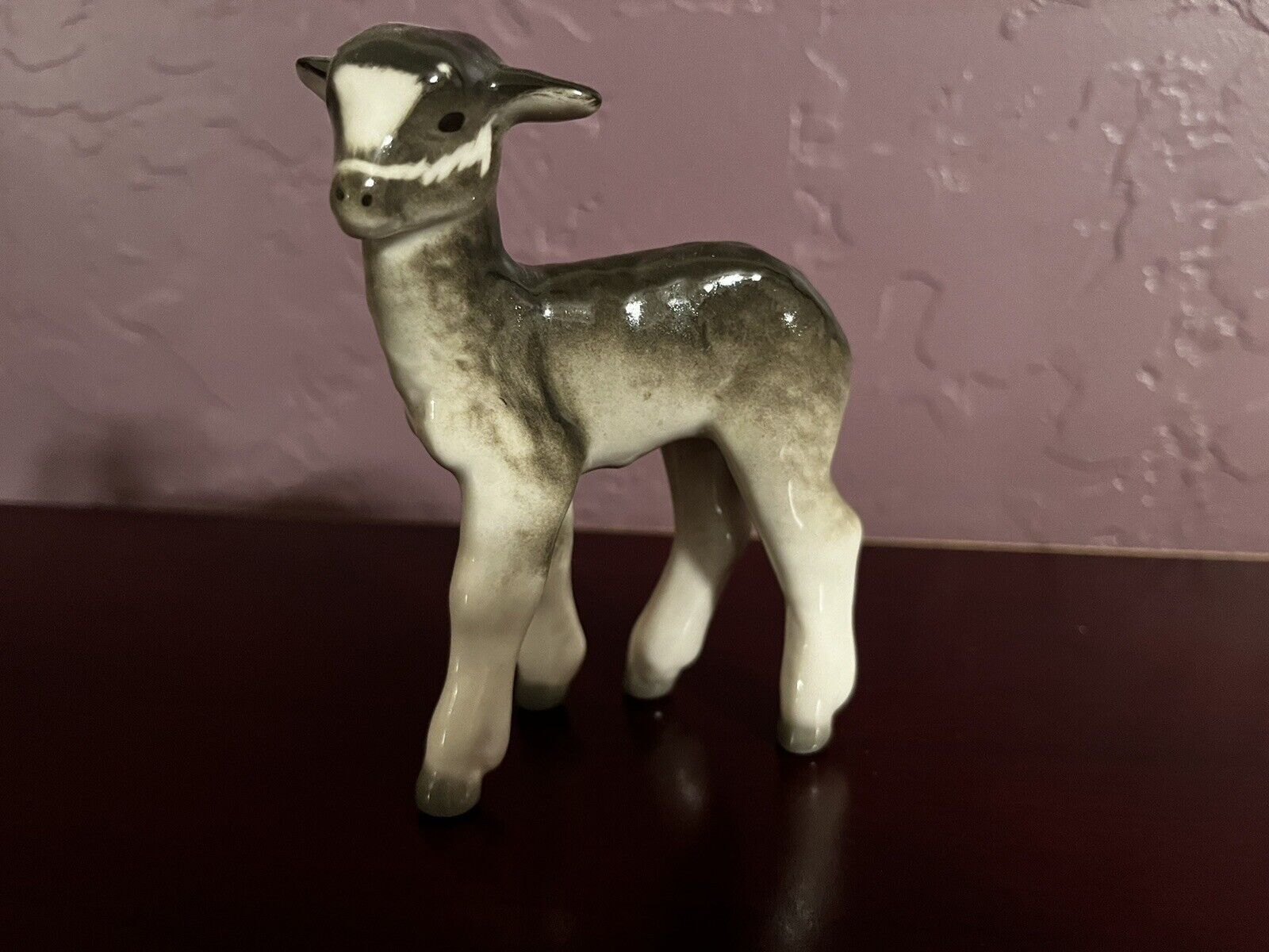 Vintage Lomonosov Porcelain Baby LAMB Figurine USSR Gray Lamb 4.5\