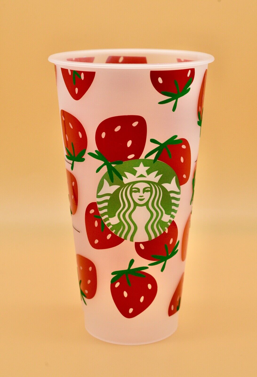 Starbucks Reusable Custom Vinyl Iridescent Strawberry Summer Cute Cold Cup 24 oz
