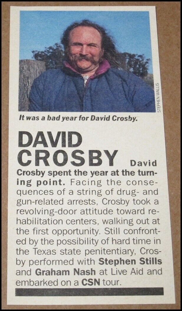 1985 David Crosby Rolling Stone Clipping Article 2.25\