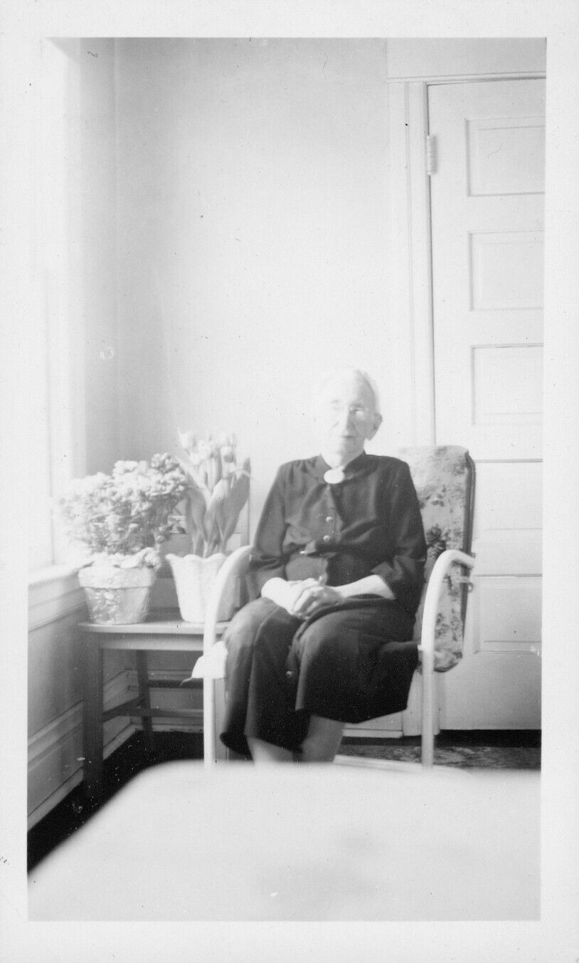 Vintage Black and White Photo Elderly Woman Grandma Granny Sitting In Chair
