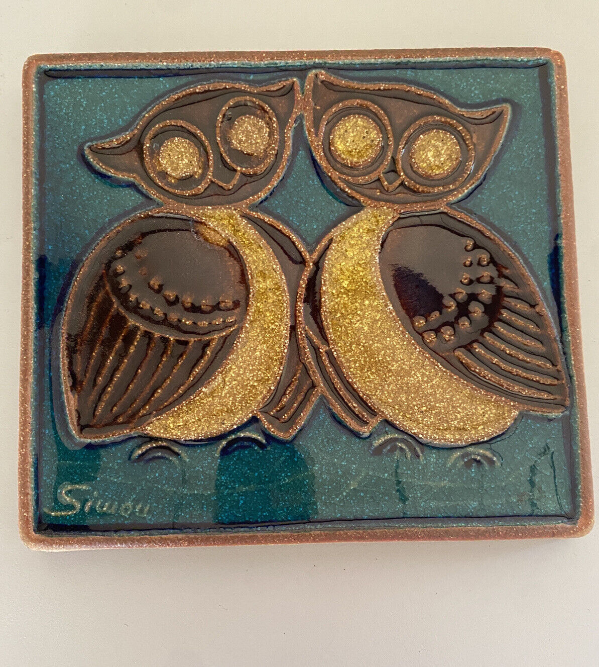 Vintage Søholm Stoneware Wall Plaque Two Owls Design Joseph Simon Denmark 3544