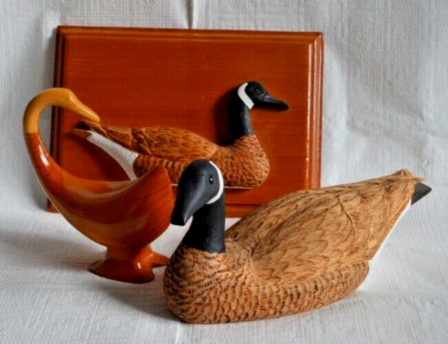 Wood Carved Canada Goose J LeLiever Lot of 3 Signed Pieces
