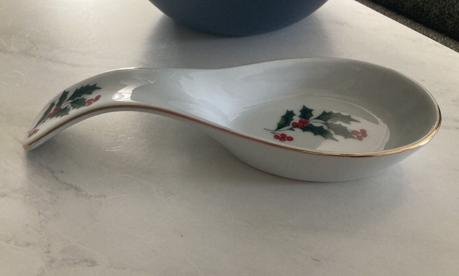 Porcelain Holly Berry Leaves Christmas Spoon Rest Mistletoe Christmas Decor