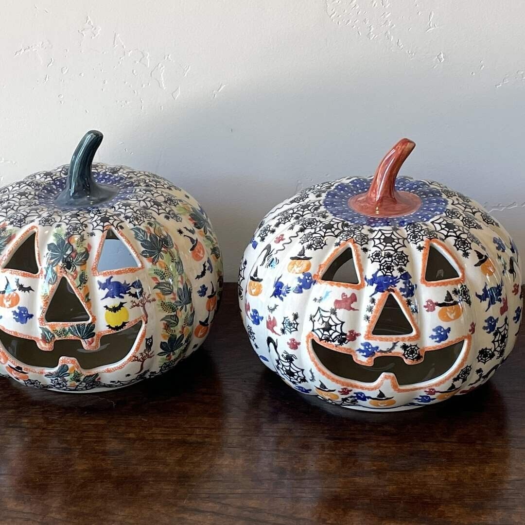 (2) Kalich Ceramic Boleswaweicka Polish Halloween Pumpkins (Price is for both)