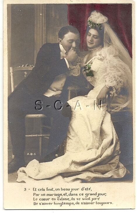 Original Undivided Back French RPPC- Wedding- Bride- Groom- Romance- 1898-1905