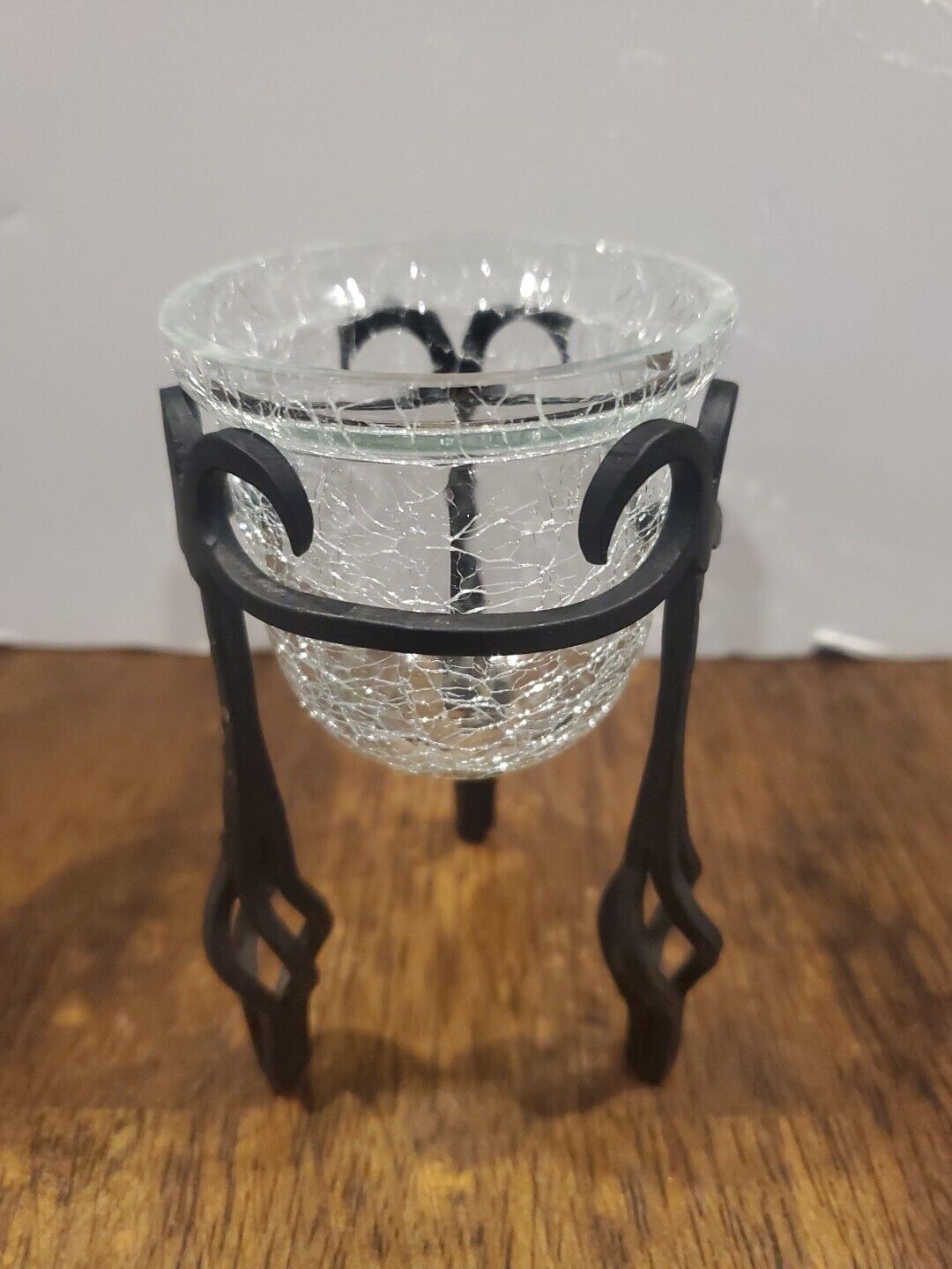 Vintage Wrought Iron Candle Holder Crackled Glass Cup Fantasy Castle Style 4.5\