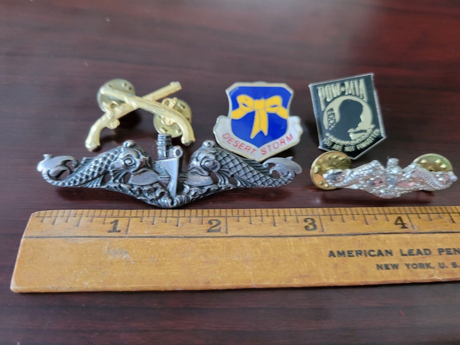 Vintage USN Navy Submarine Dolphins Military Fullsize STERLING Pin, with extras