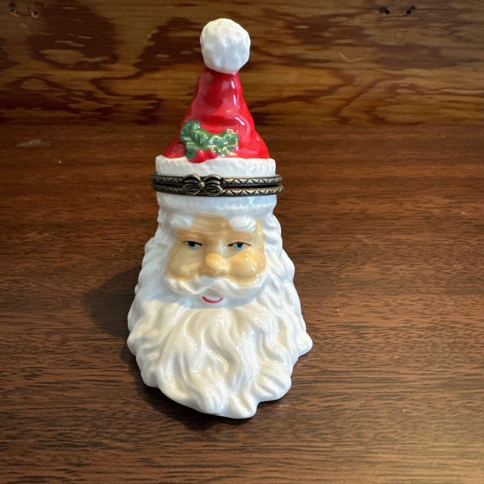 SANTA CLAUS HEAD Christmas Trinket Ring Box Hinged 3.5\
