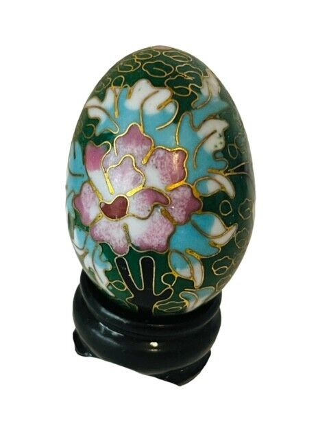 Cloisonne Egg figurine antique vtg porcelain floral France French limoges gold 2