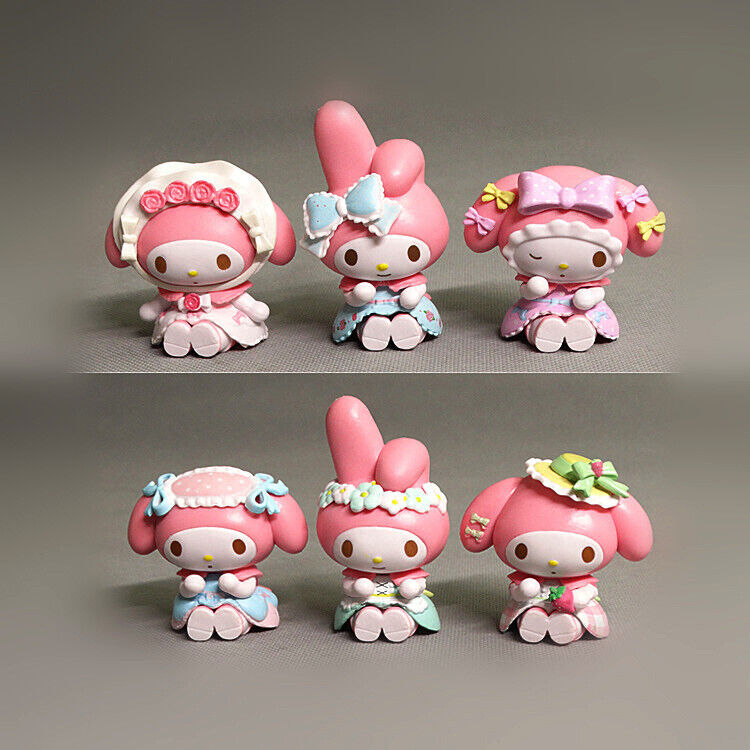 6pcs My Melody Cute Bow Tea Party Figure Toy PVC Doll Cake Toppers Decor Gift to