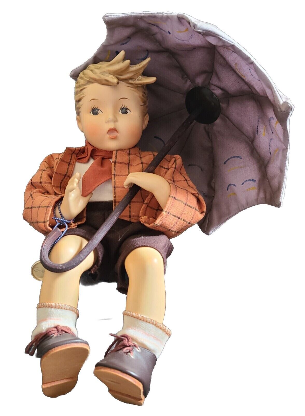 Hummel Goebel Germany Porcelain & Soft Pose-able Umbrella Boy 8.5” Doll w Box