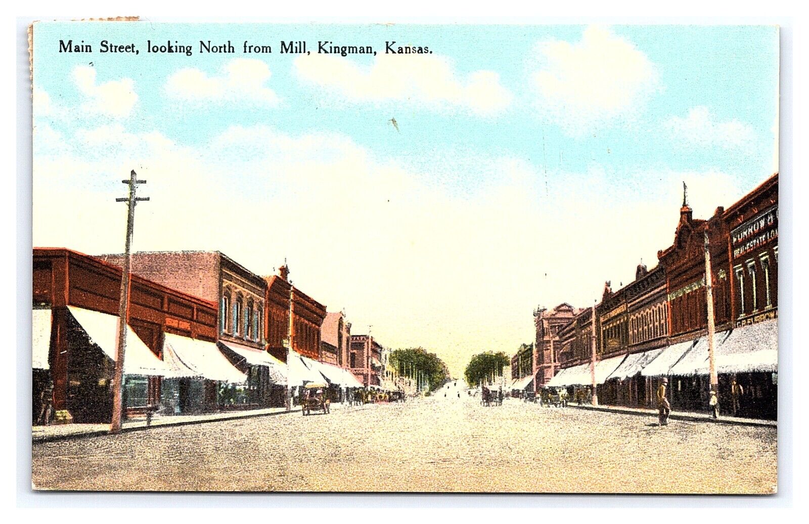 Postcard Main Street Looking North From Mill Kingman Kansas Storefronts c1912