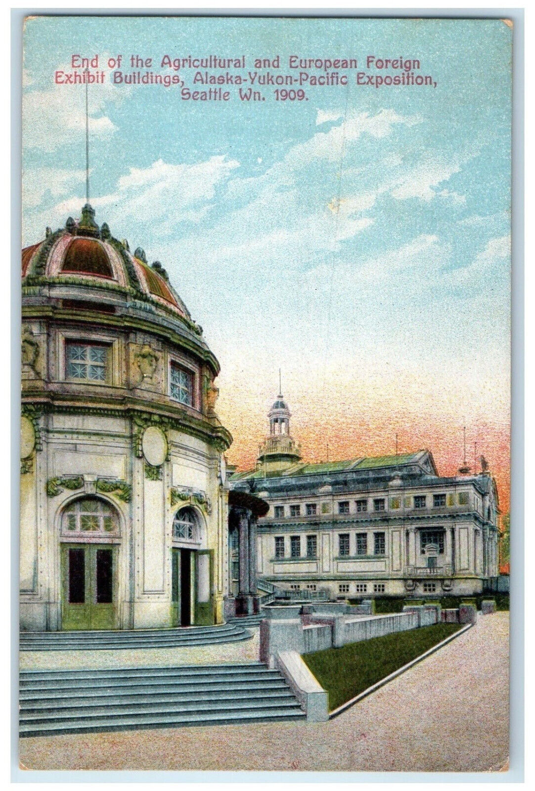 c1910 End of Agricultural and European Foreign Buildings Seattle WA Postcard