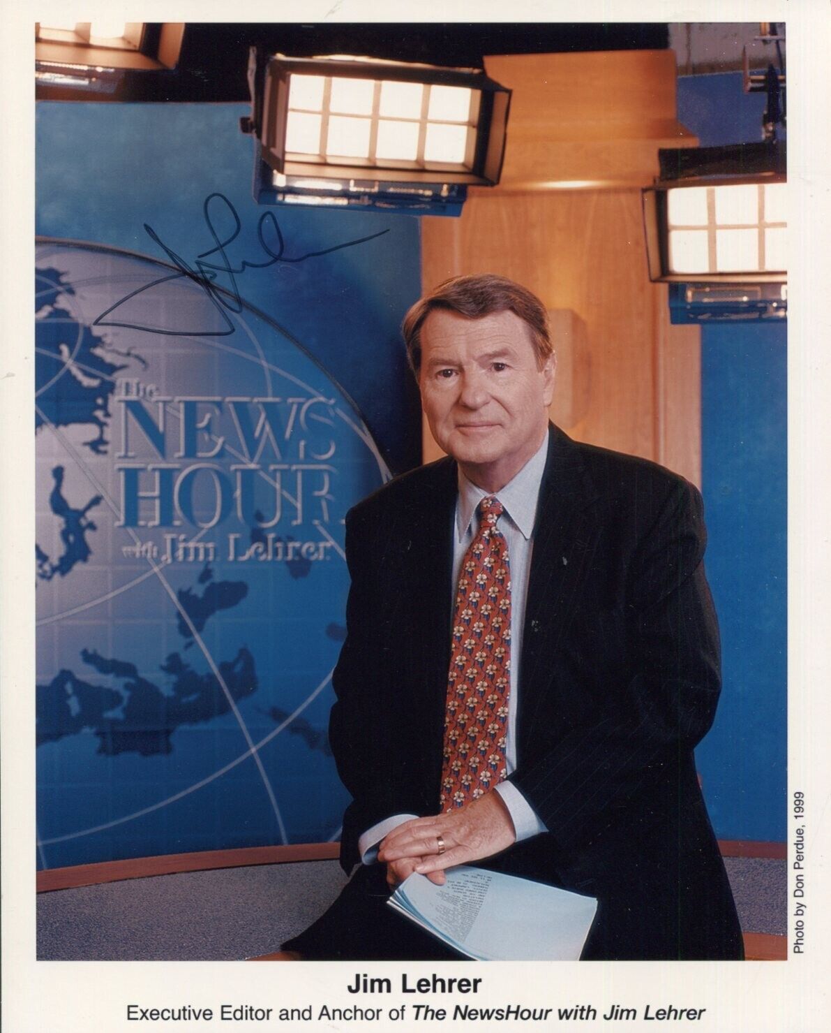 Jim Lehrer Journalist PBS NewsHour Author Signed Autograph Photo