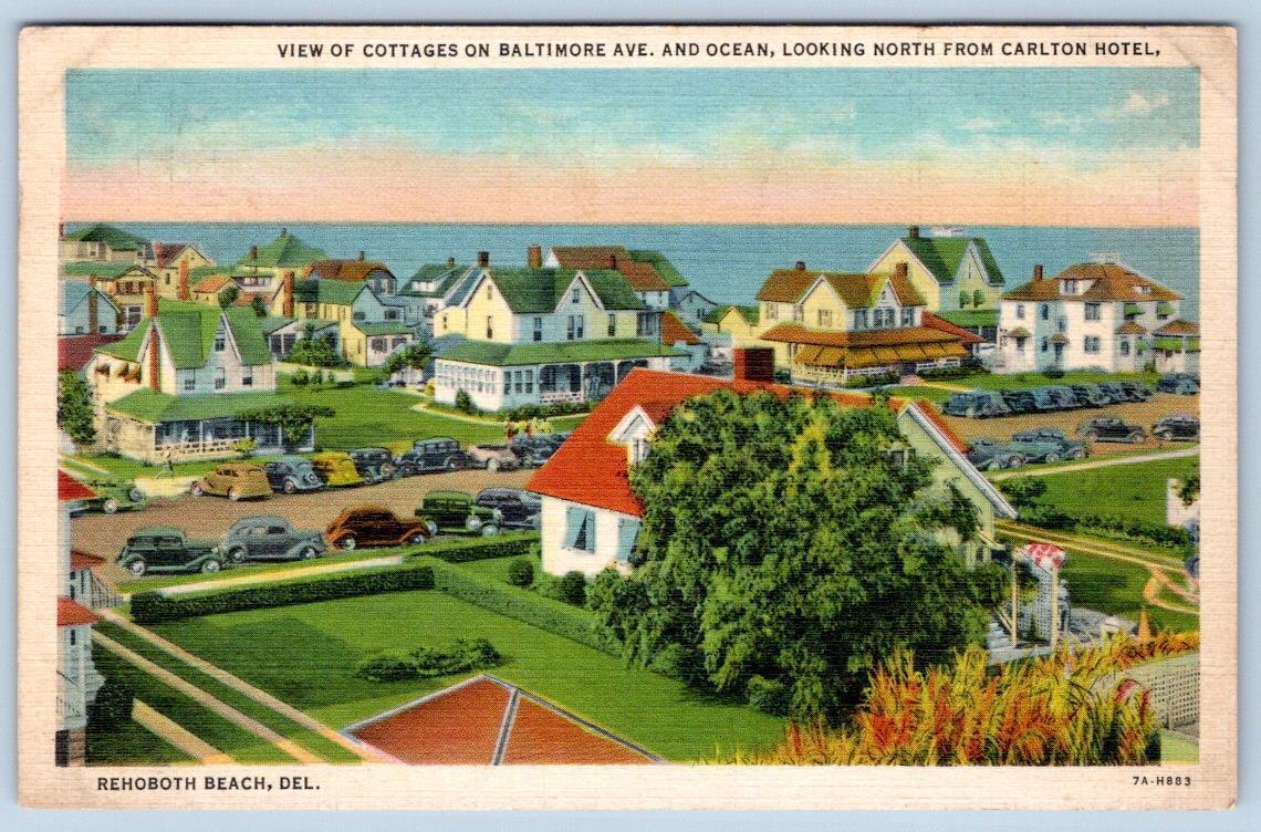 1937 REHOBOTH BEACH COTTAGES BALTIMORE AVE FROM CARLTON HOTEL VINTAGE POSTCARD