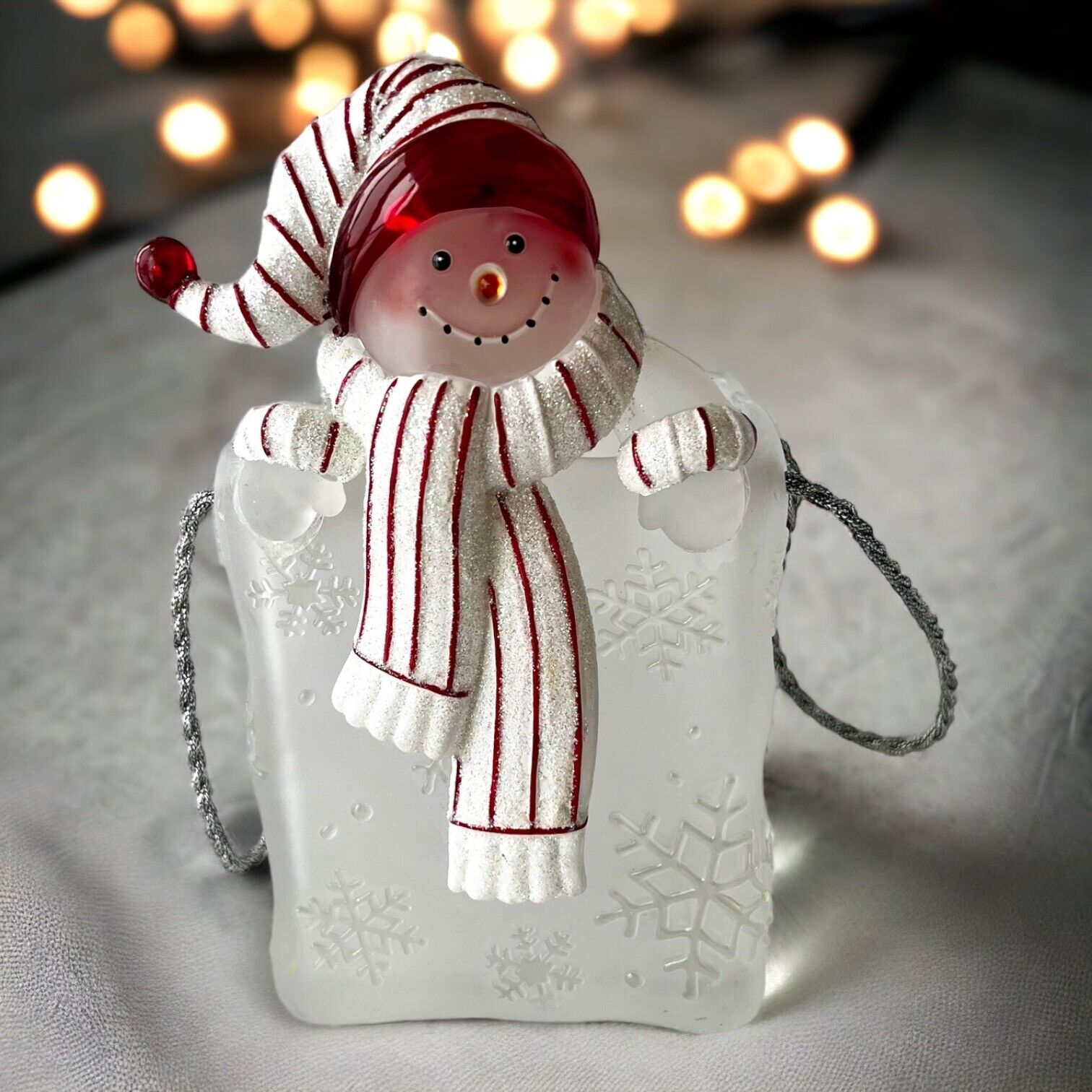 Snowman Frosted Acrylic Christmas Candy Dish Holiday Basket Planter Container
