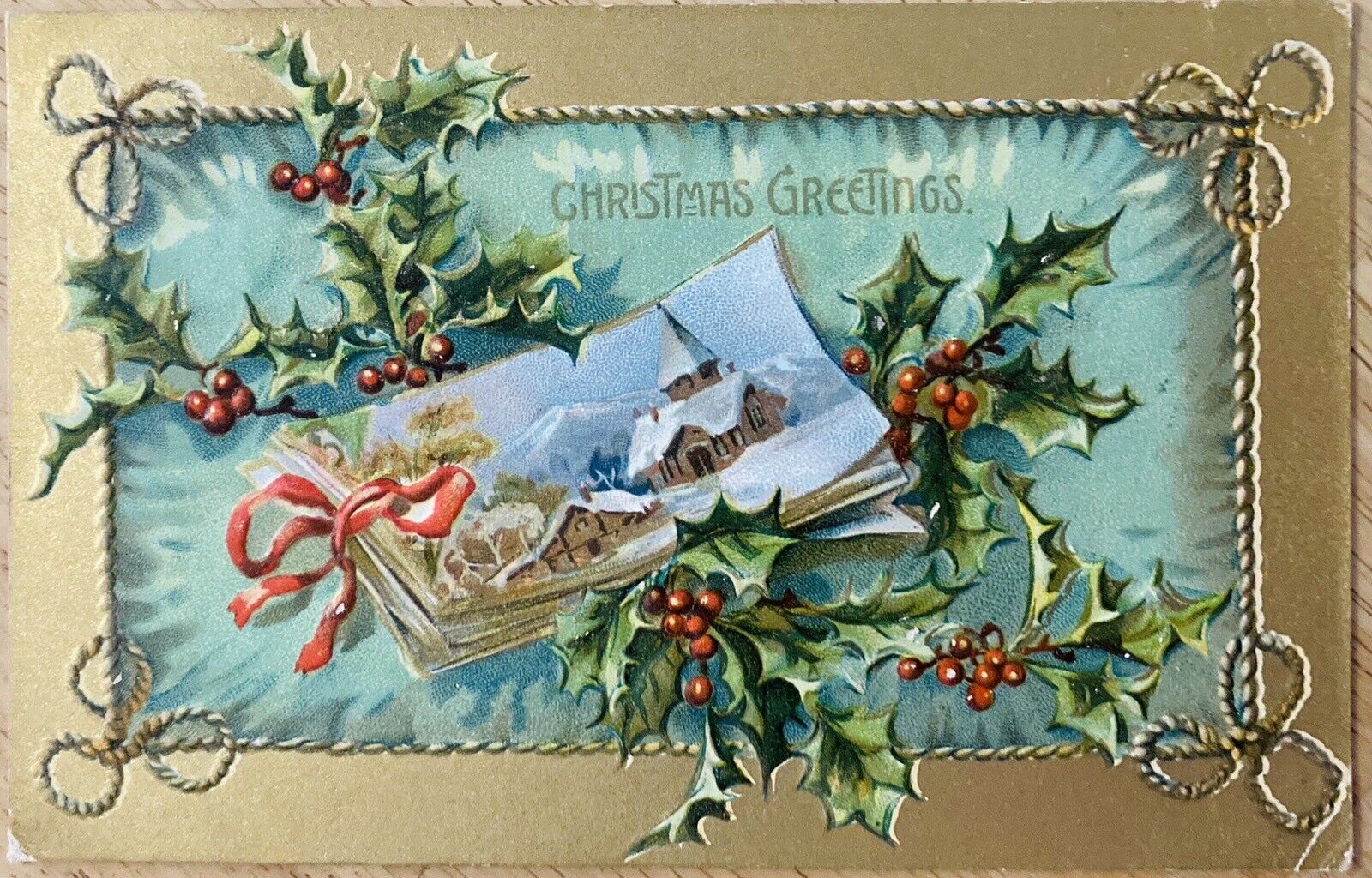 CHRISTMAS PC. C.1908 (A63)~”CHRISTMAS GREETINGS” TUCKS “HOLLY PC. SERIES”