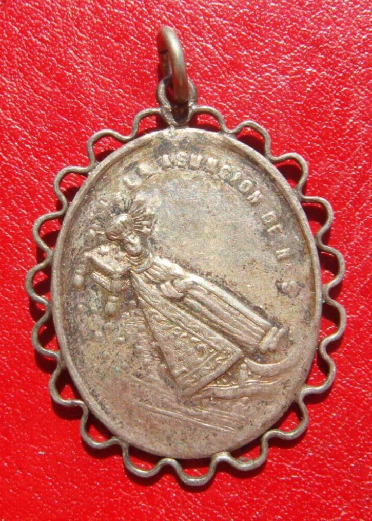 Antique Virgin Mary Assumption sterling silver Medal La Asunción de Nuestra Seno