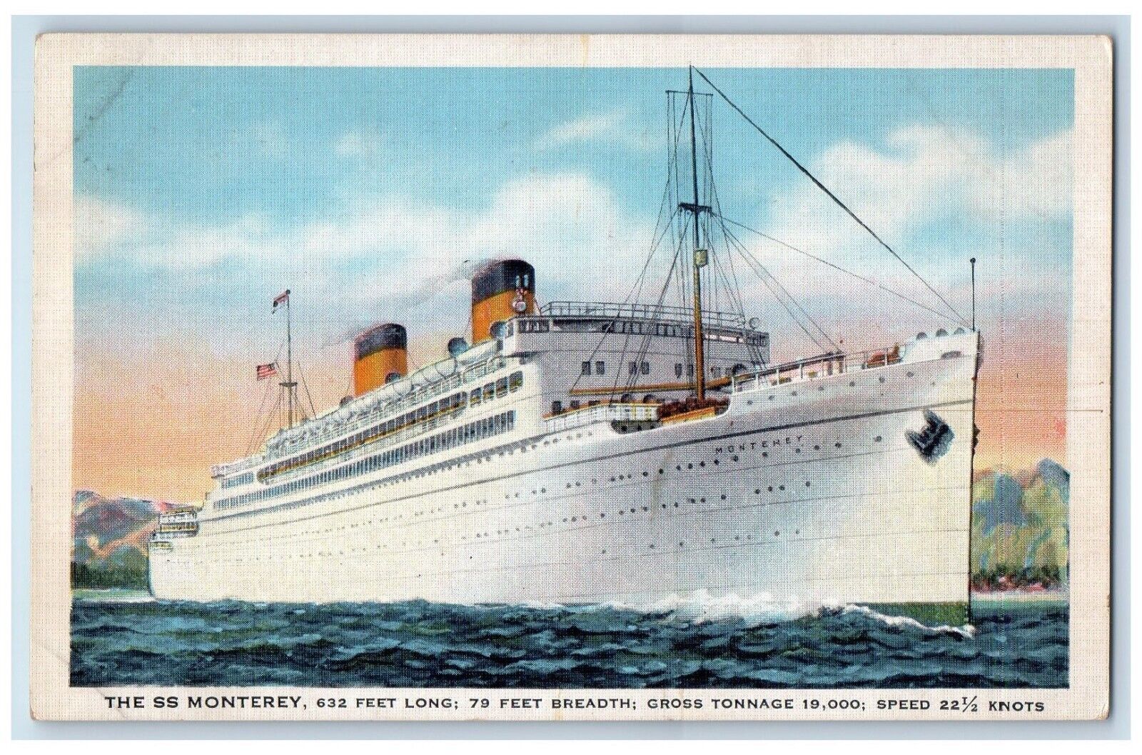 c1930's The Steamer Ship SS Monterey At Sea Matson Liner Vintage Postcard