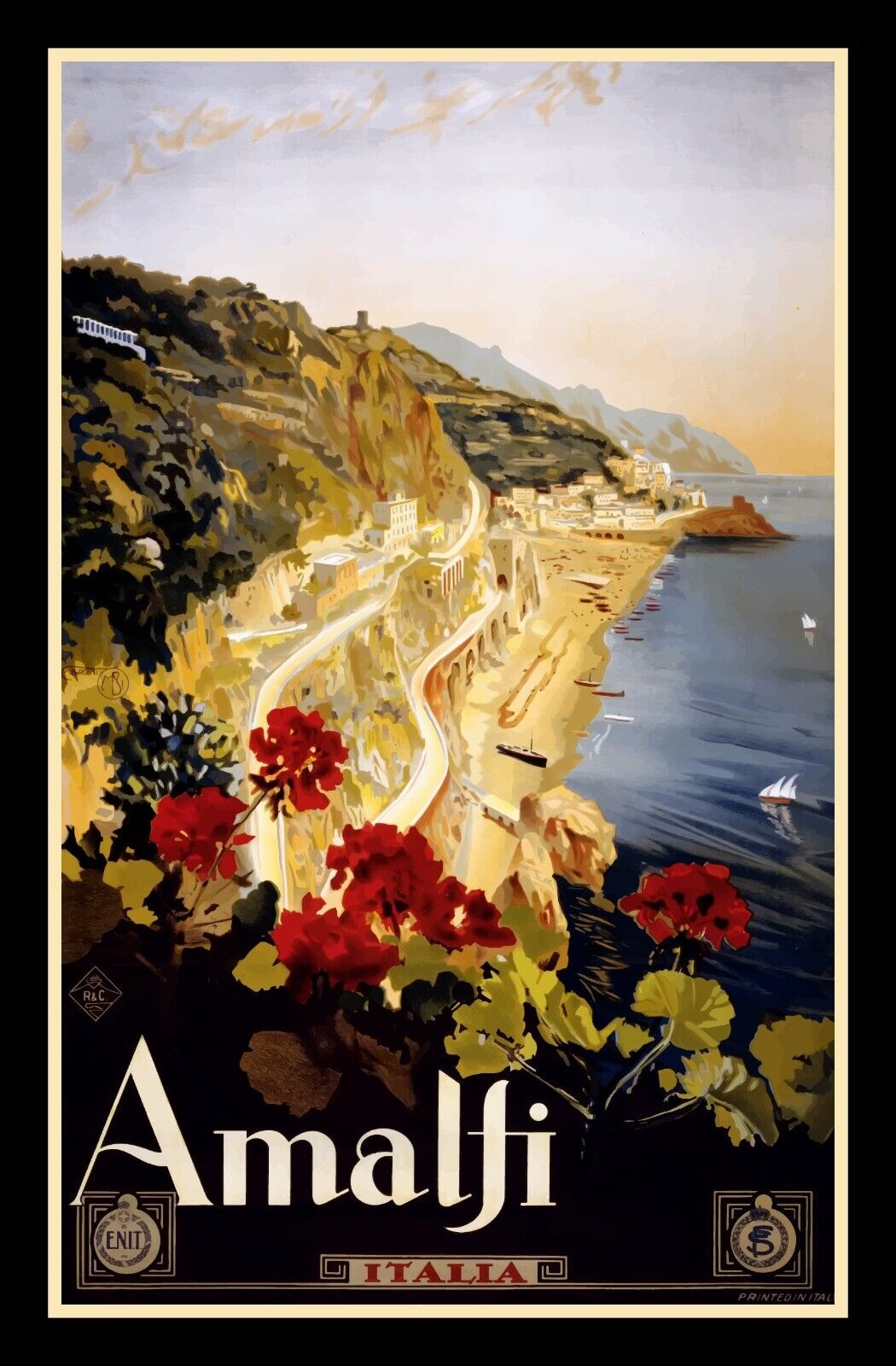 Amalfi Italy - Vintage Travel Poster Image - BIG MAGNET 3.5 x 5 in