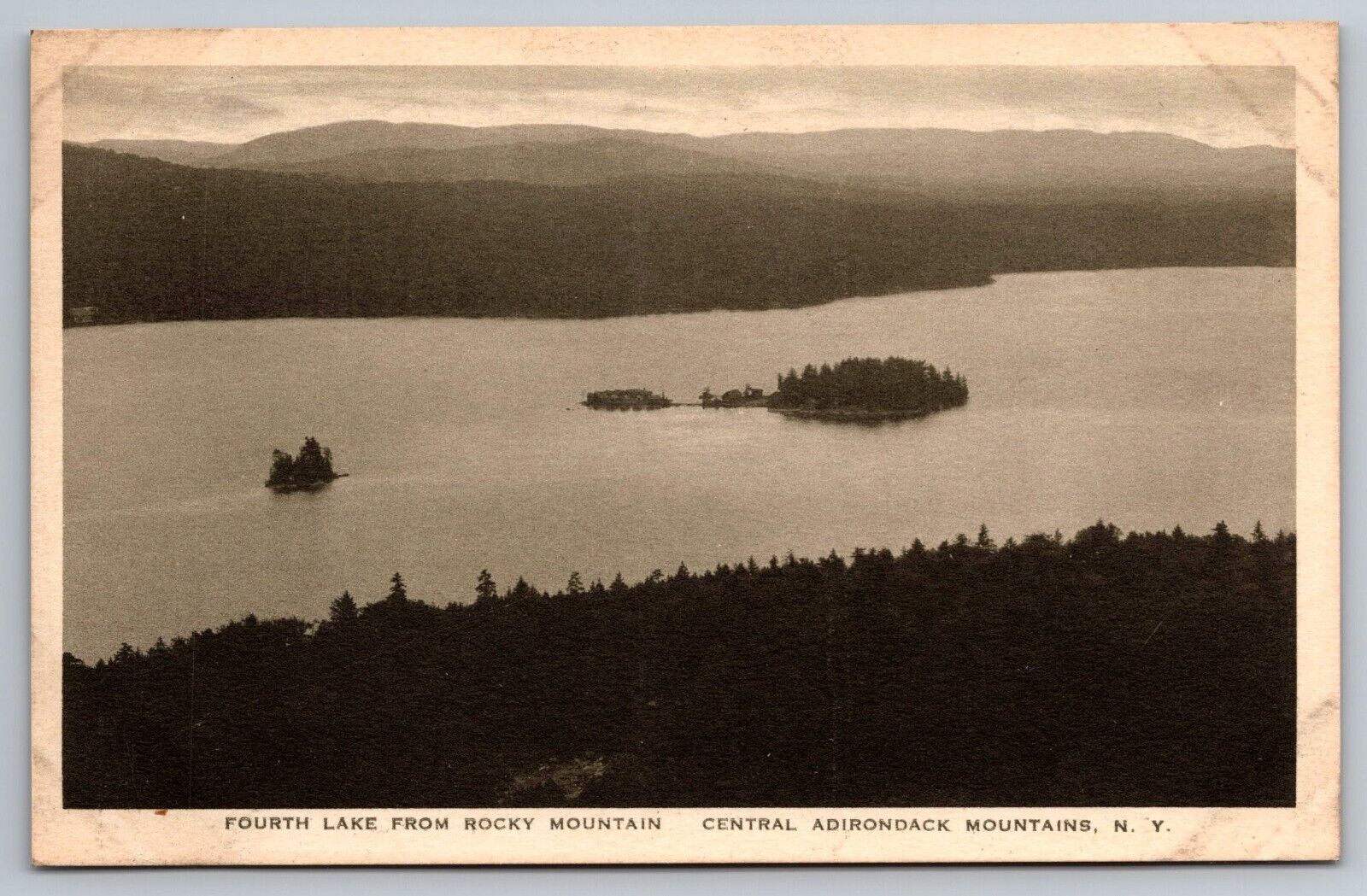 Fourth Lake From Rocky Mountain. Adirondacks NY Vintage Postcard