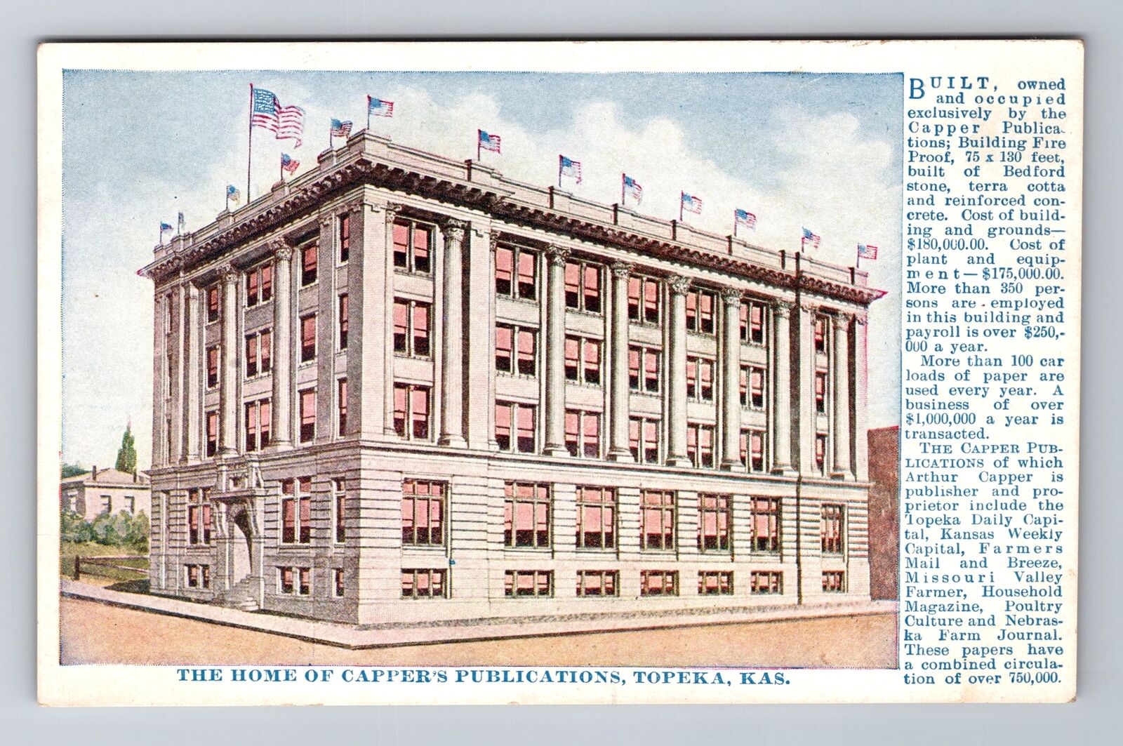 Topeka KS-Kansas, Home Of Capper's Publication, Antique, Vintage Postcard