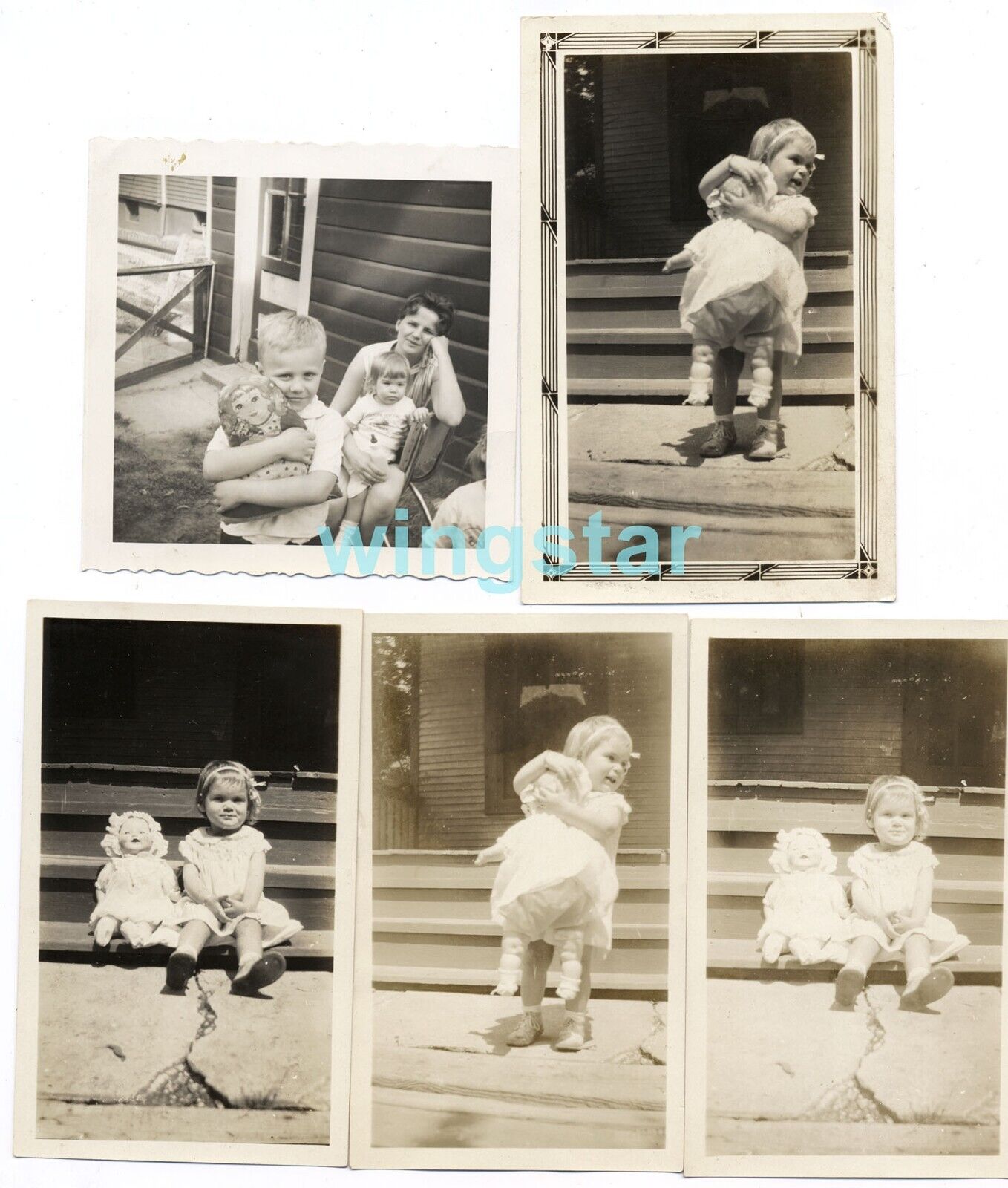 LOT 5 Old Photos 1940s - 1960s Dolls Children Boy Girl Super Cute Vintage Toys