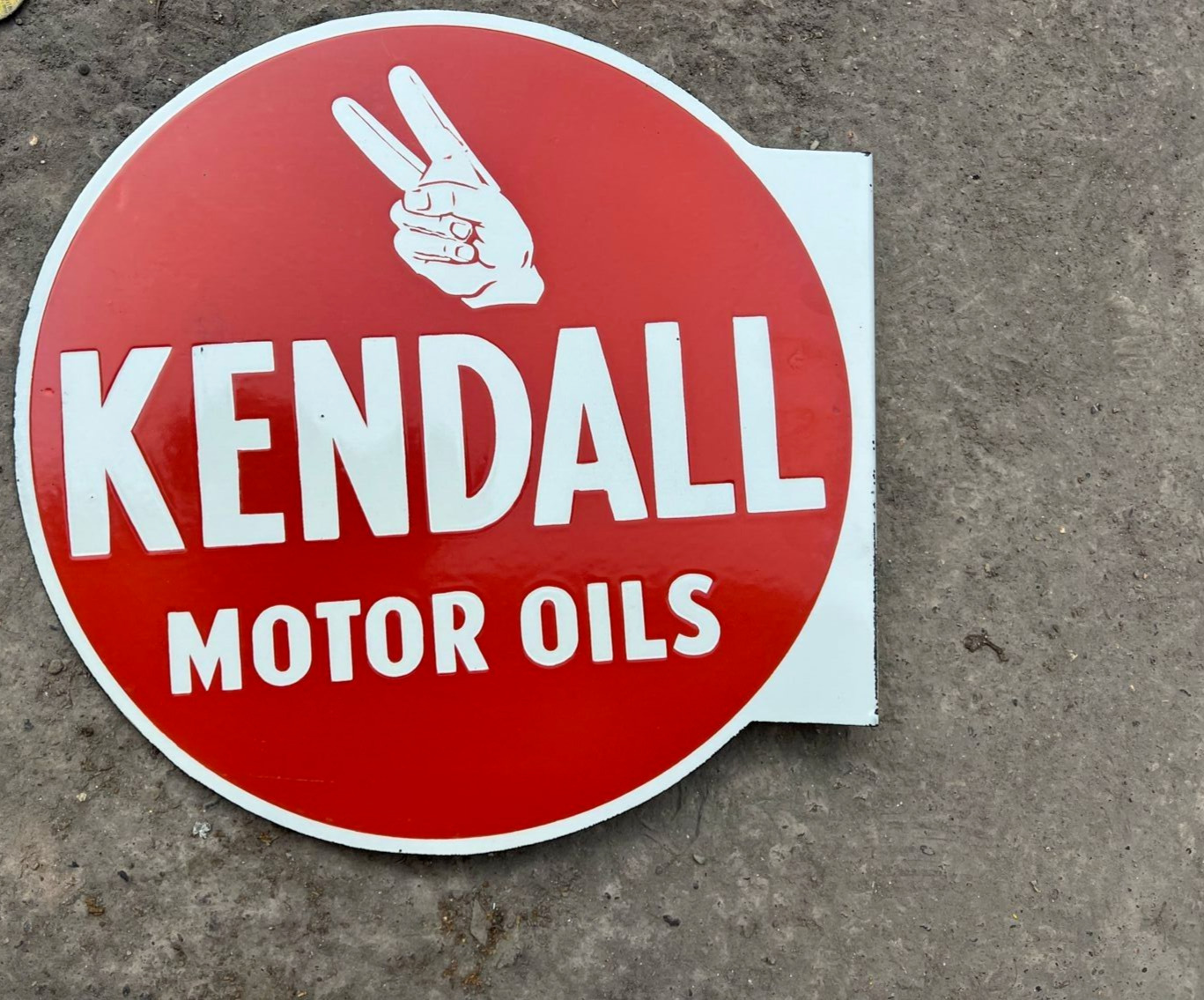 PORCELAIN KENDALL MOTOR OIL ENAMEL SIGN 24X24 INCHES DOUBLE SIDED WITH FLANGE