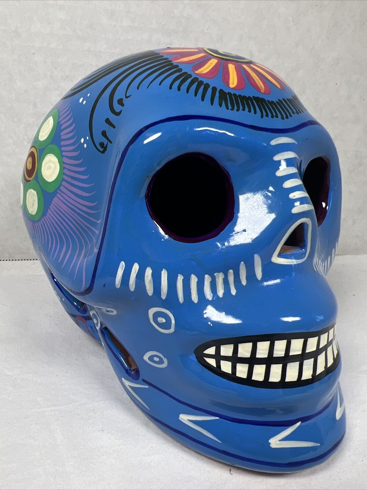 Day of the Dead Skull Hand Painted Clay Mexican Folk Art