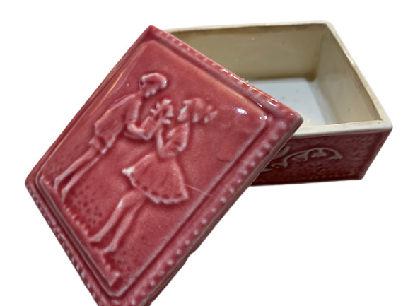 Vintage Glazed Porcelain Pink Danish Covered Trinket Raised Texture Box