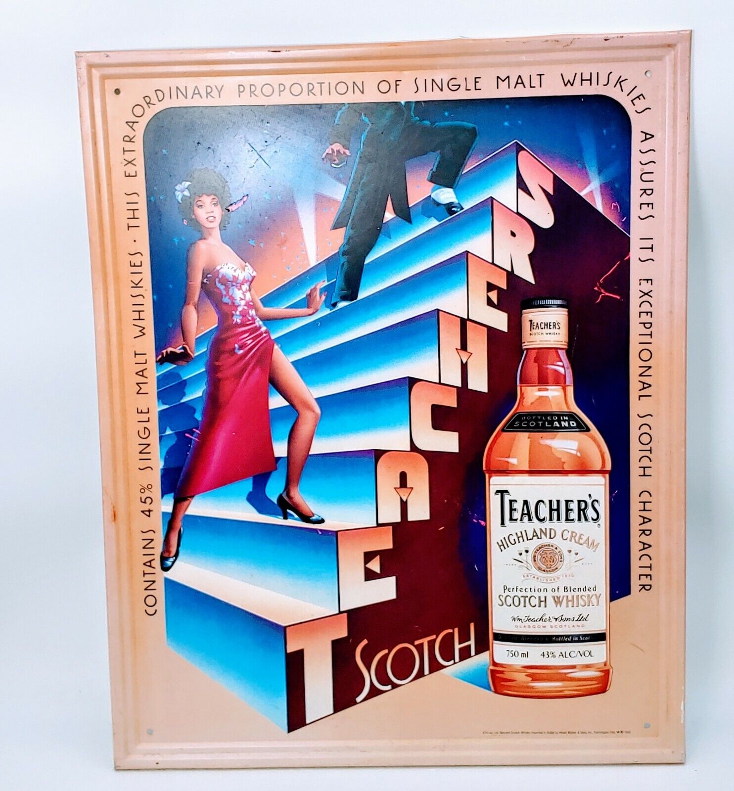 Vintage 1990 Teacher\'s Highland Cream Scotch Whisky Metal/Tin Sign. PO