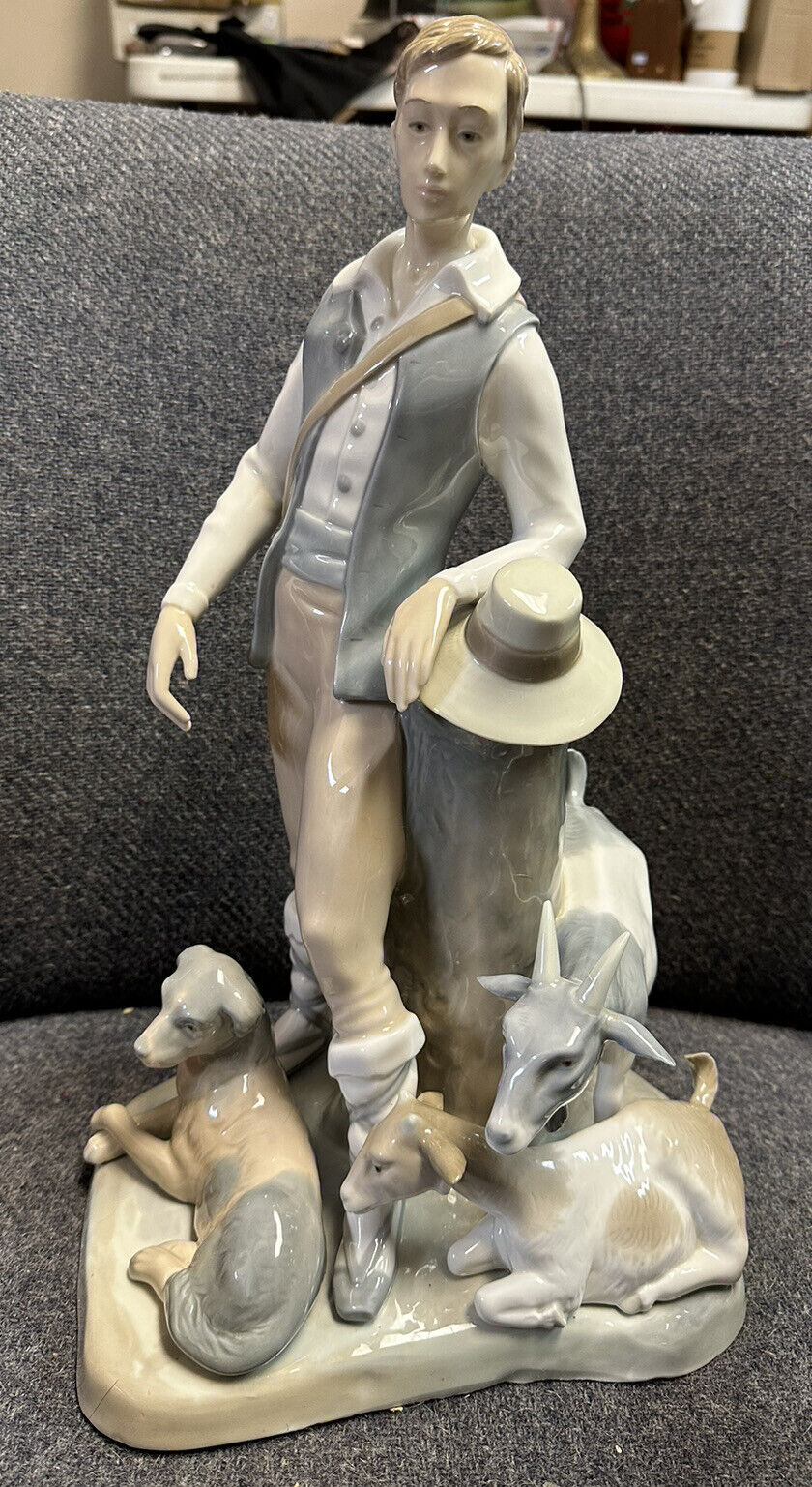 *Rare* Vintage Zaphir Lladro Porcelain Figurine Shepherd with Dog and Goats