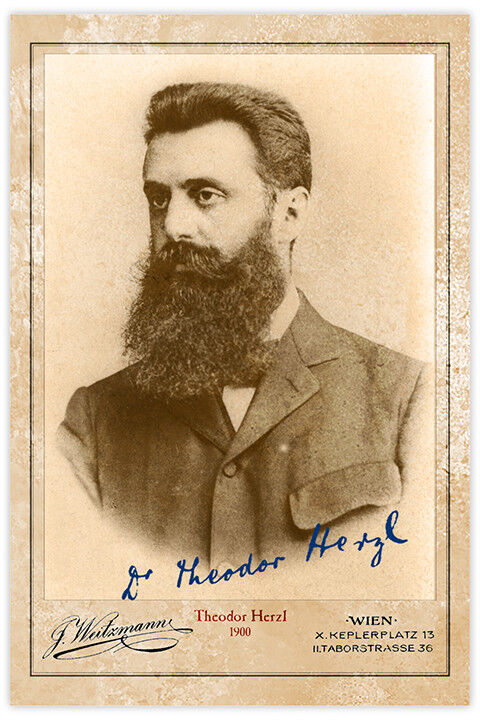 THEODOR HERZL Zionist Visionary 1900 Photograph Autograph RP Cabinet Card CDV
