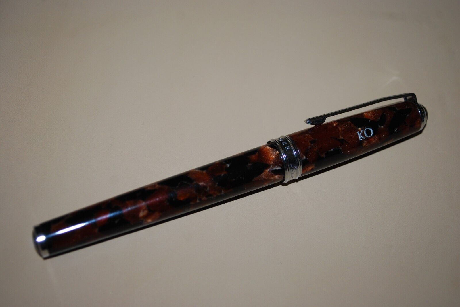 Levenger True Writer Brown Rollerball Pen Screw Cap Chrome Trim Engraved Intials