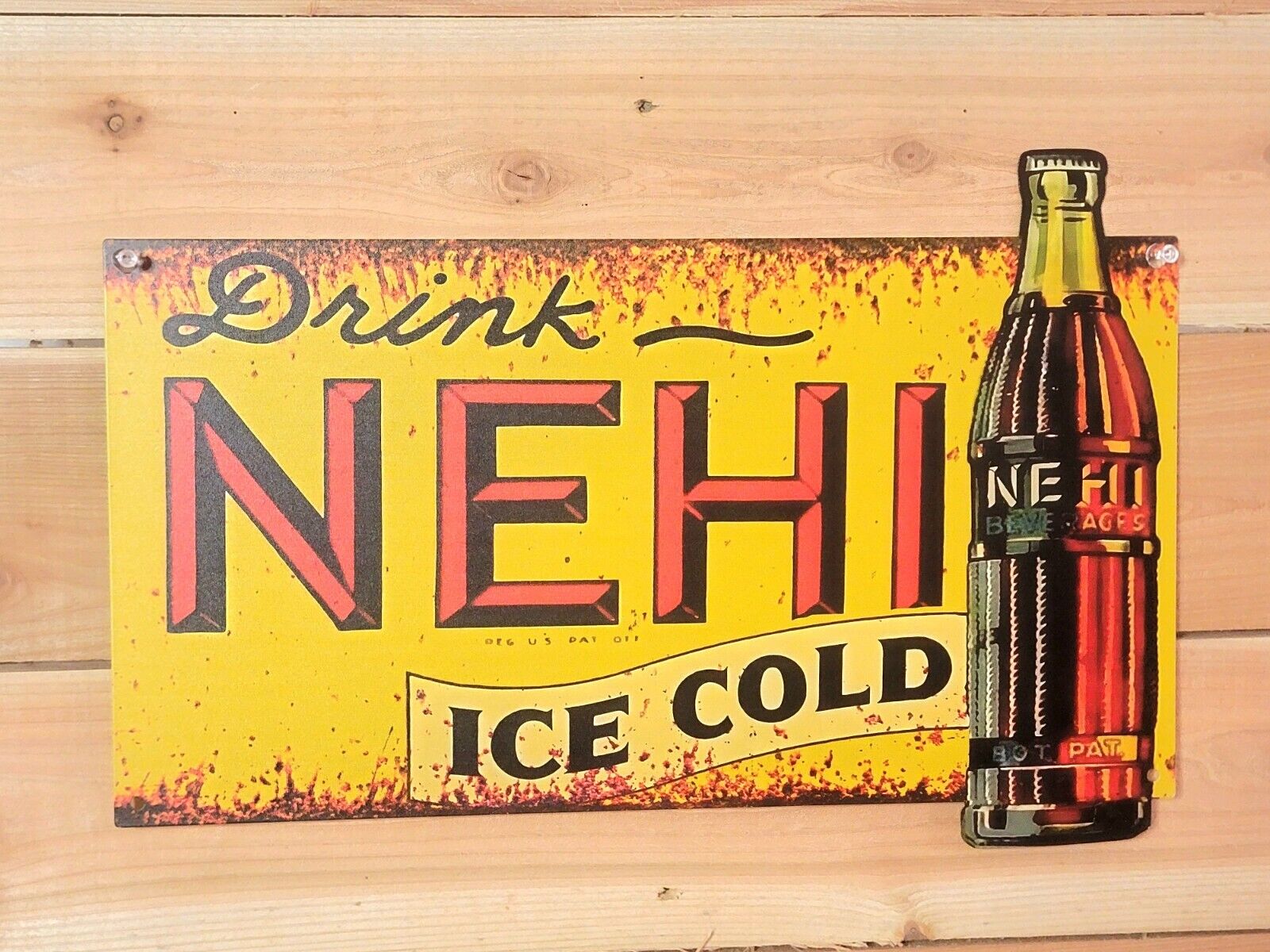 Vintage Style Drink NEHI Ice Cold Soda Mancave Bar Collectible Soda Metal Sign 
