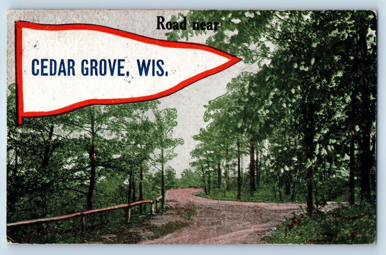 Cedar Grove Wisconsin WI Postcard Road Near And Trees Scenic View 1914 Antique