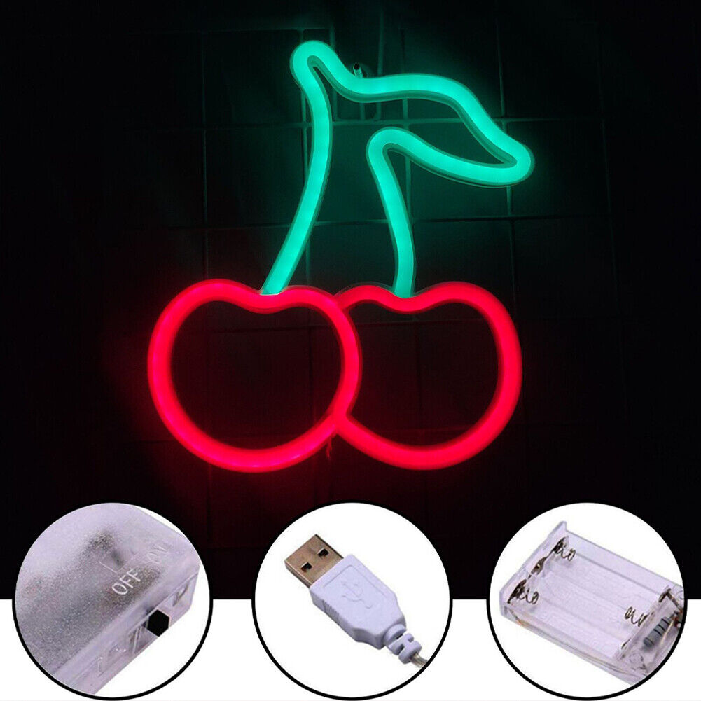 Wall Decor Art USB Rechargeable Cherry Neon Sign Multipurpose Led Children Light