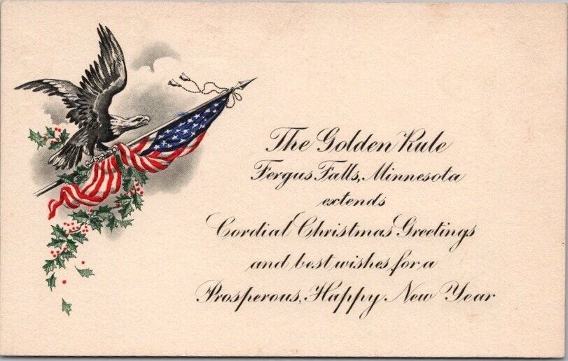 Vintage FERGUS FALLS Minnesota Christmas Greetings Postcard \