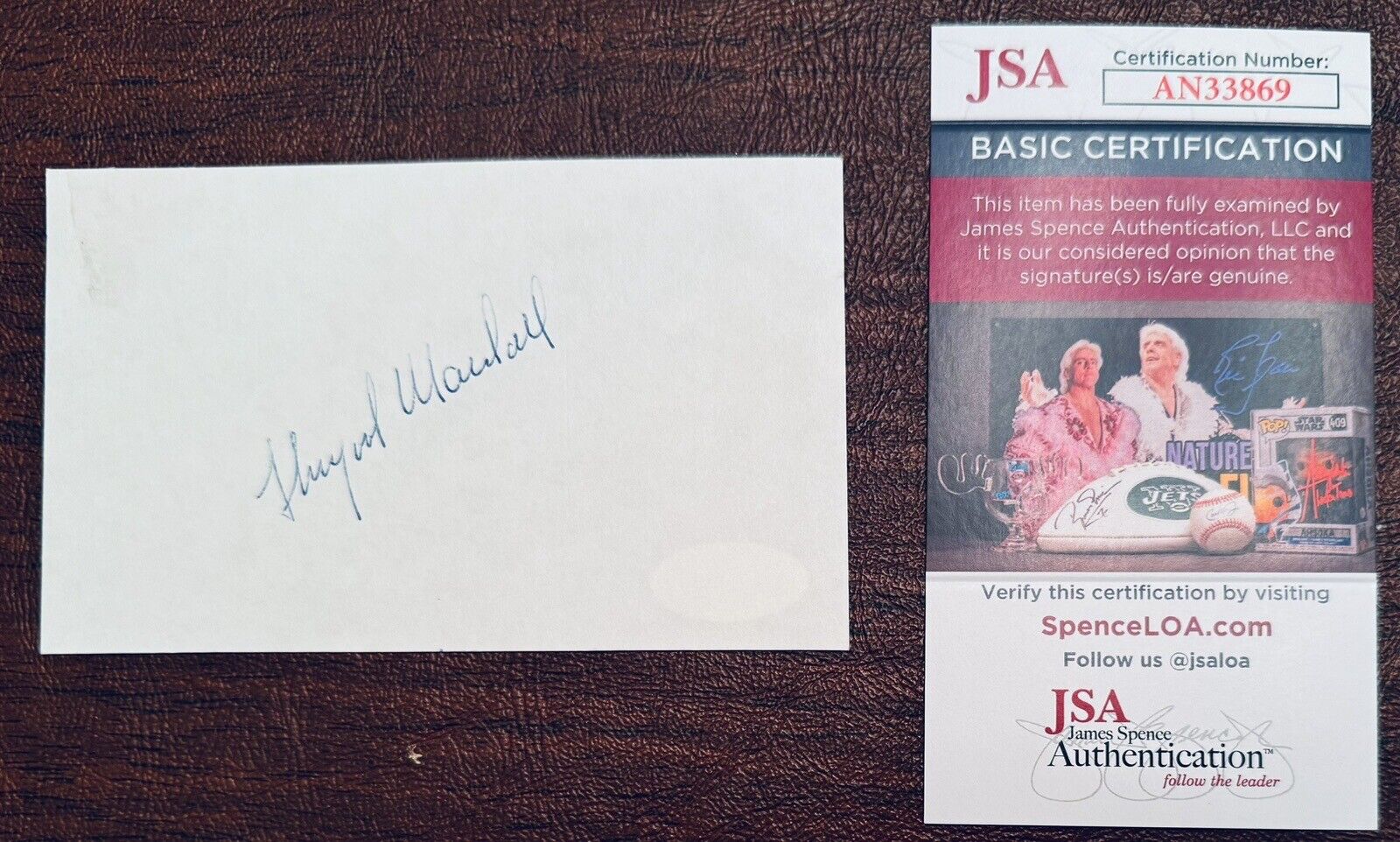 Thurgood Marshall Signed Autographed 3x5 Card JSA Cert US Supreme Court