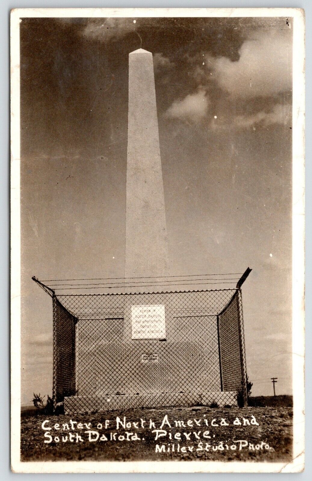 Pierre South Dakota~Obelisk Center of North America~Roadside Marker~1935 RPPC