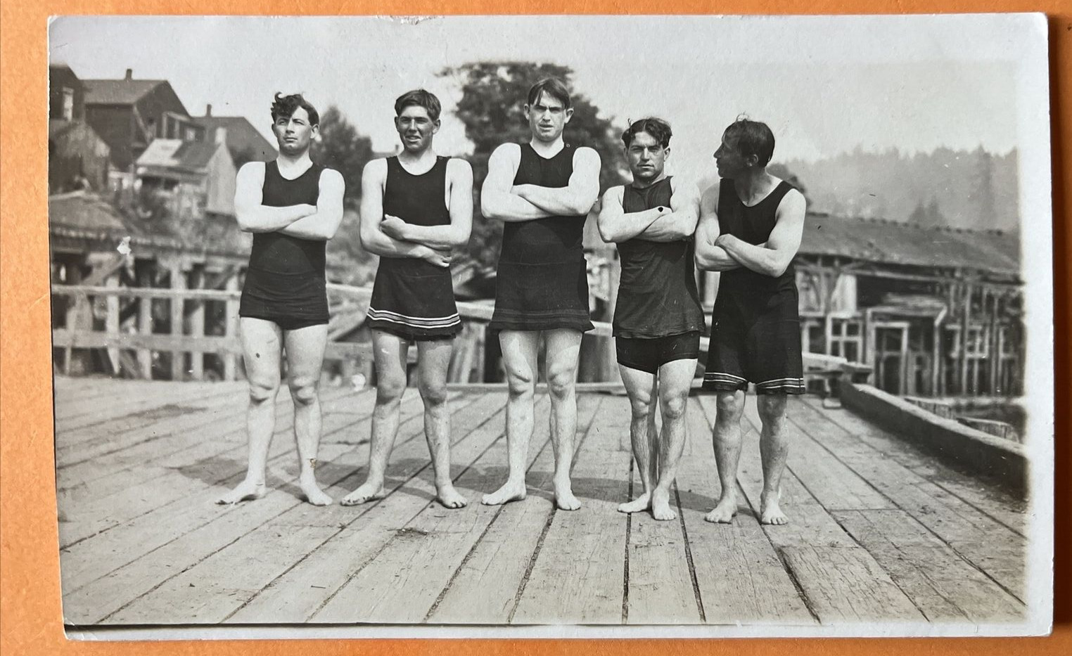 RPPC 1912 Boys Swim Team In Swimwear Posing - Coquille, Oregon, OOAK/No Comp