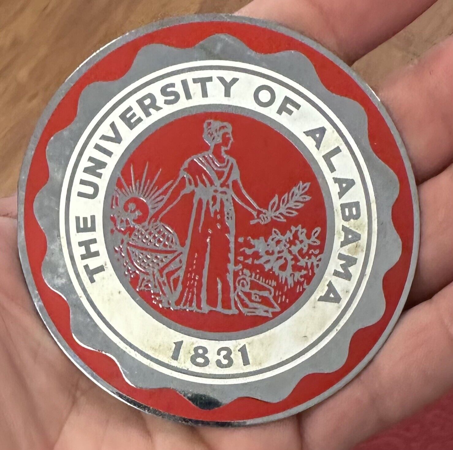 Vintage University Of Alabama Bumper Emblem Car Badge Football Metal 3”