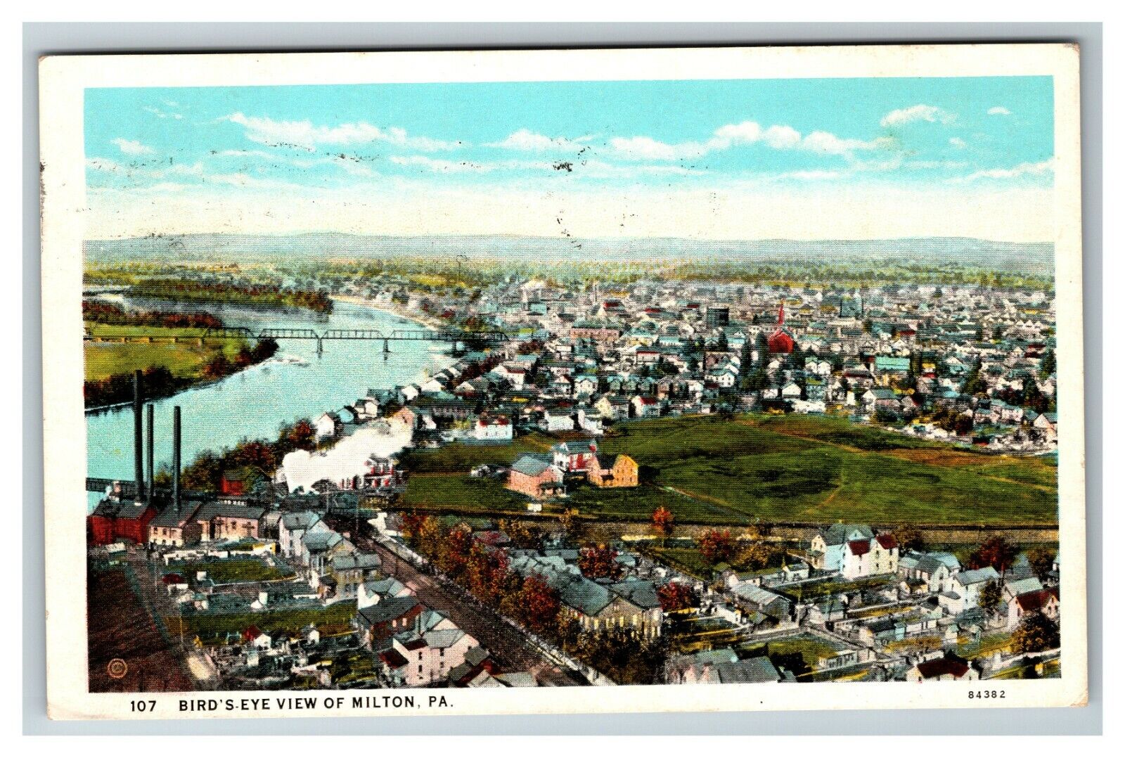 Bird\'s-Eye View Milton PA c1932 Vintage Postcard