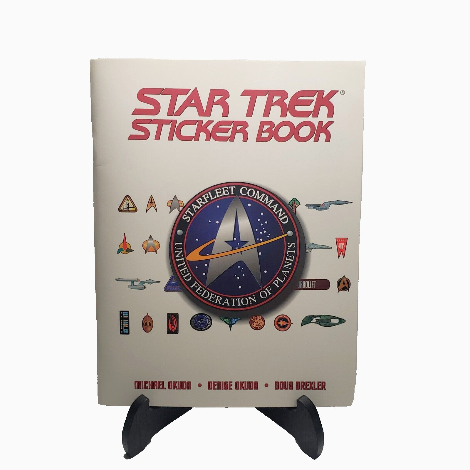 STAR TREK Sticker Book AUTOGRAPHED Michael Okuda 1999 Complete Badges Insignia