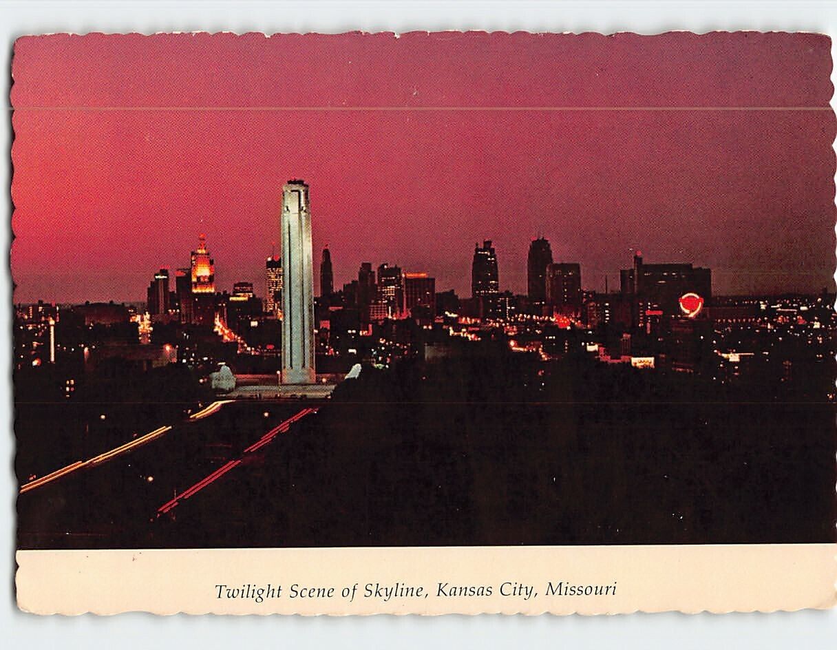 Postcard Twilight Scene of Skyline Kansas City Missouri USA